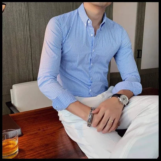 Cotton long sleeve plaid shirt