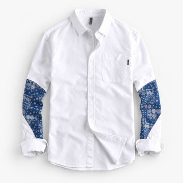 Cotton oxford shirt with paisley sleeve panels