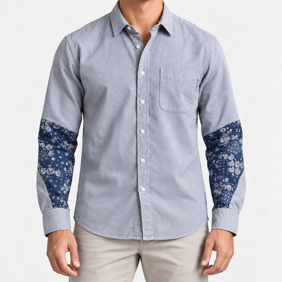 Cotton oxford shirt with paisley sleeve panels