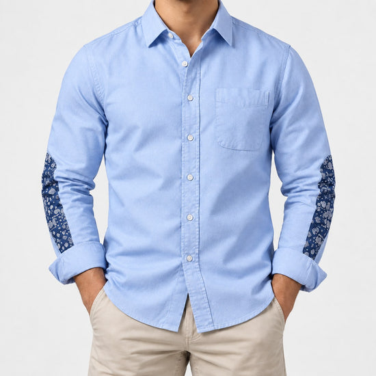 Cotton oxford shirt with paisley sleeve panels