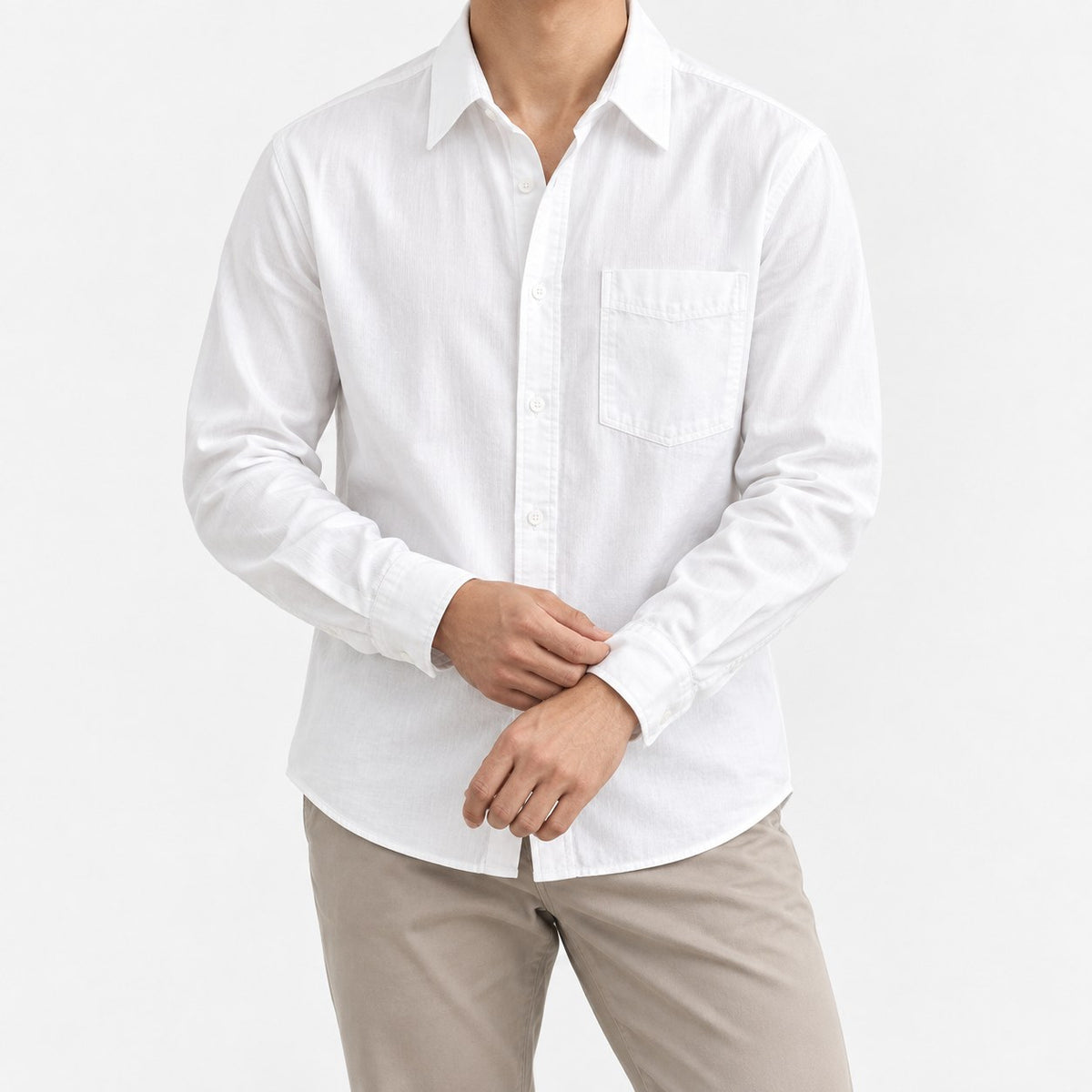 Cotton point collar shirt with a chest pocket
