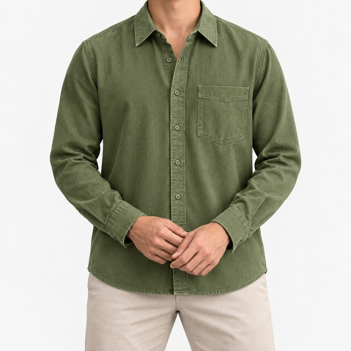 Cotton point collar shirt with a chest pocket