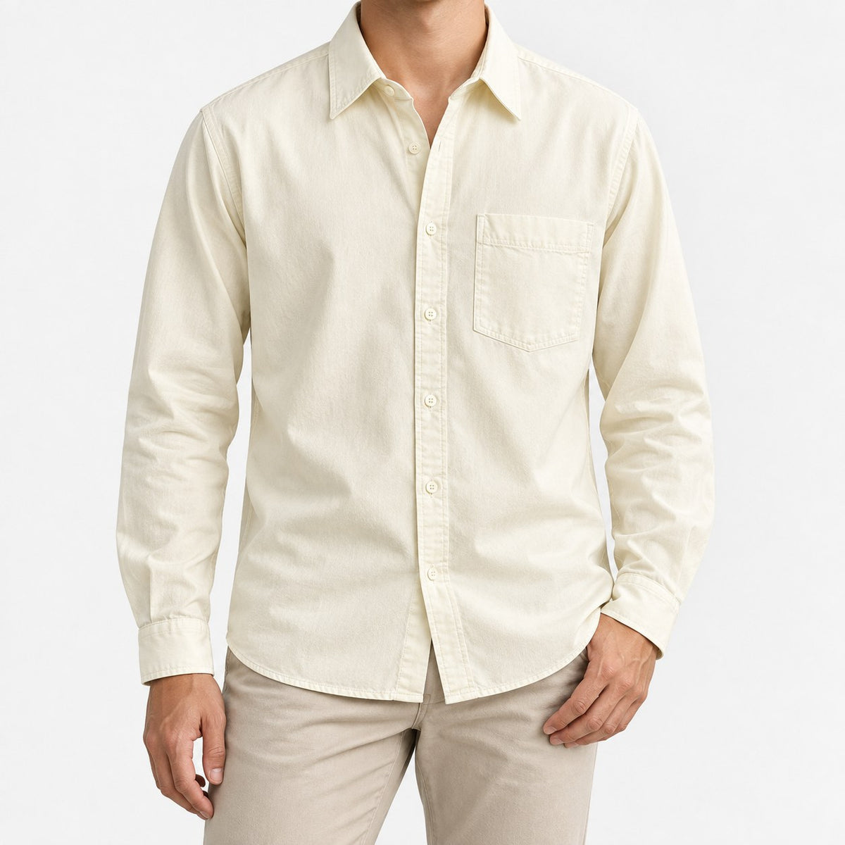 Cotton point collar shirt with a chest pocket