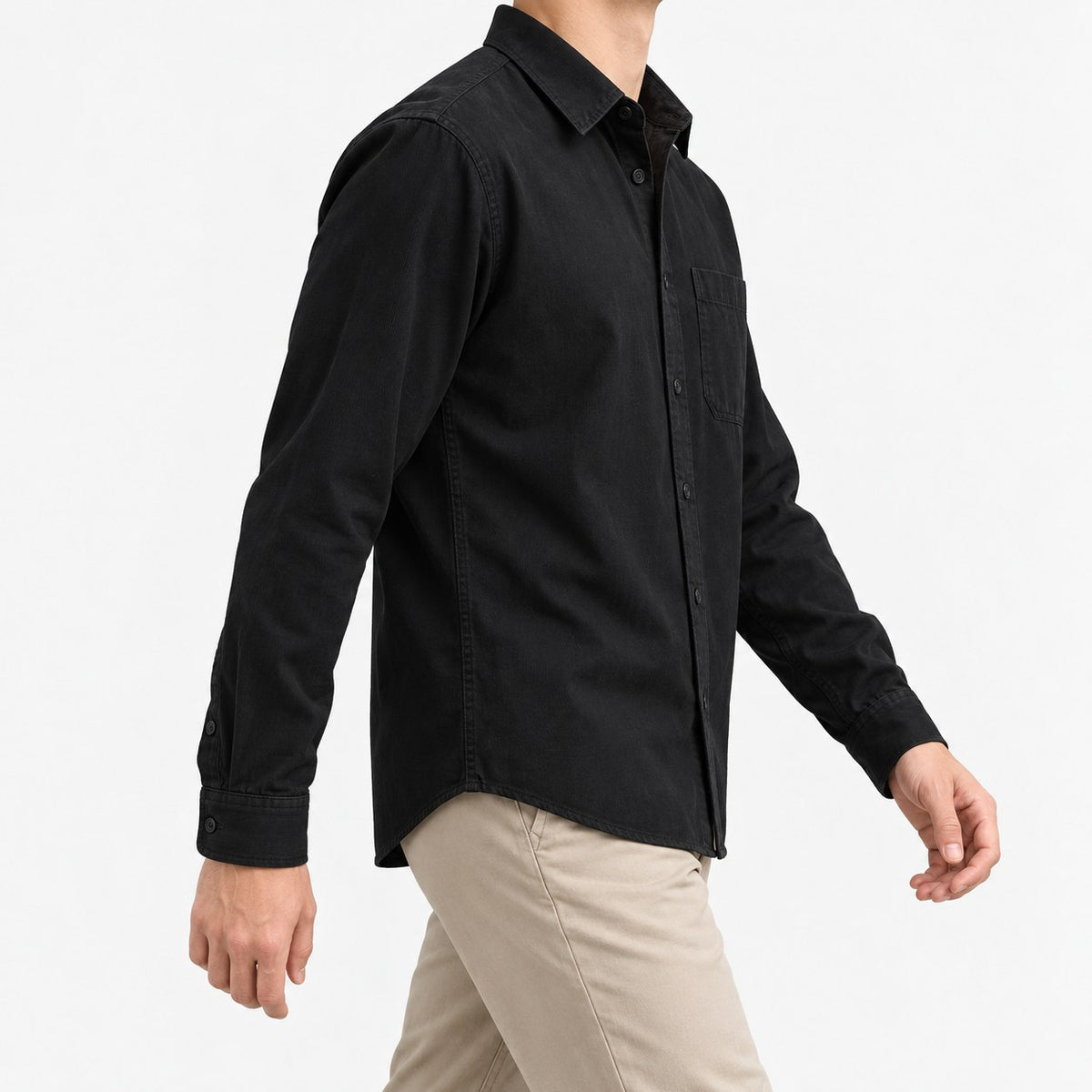 Cotton point collar shirt with a chest pocket