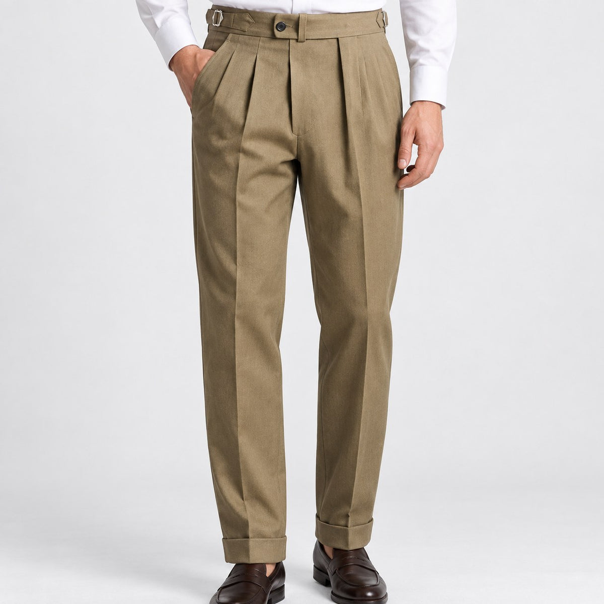 Cuffed cotton blend trousers