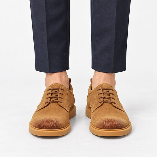 Distressed derby shoes with flexible soles