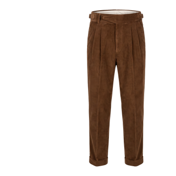 Sand corduroy pleated trousers