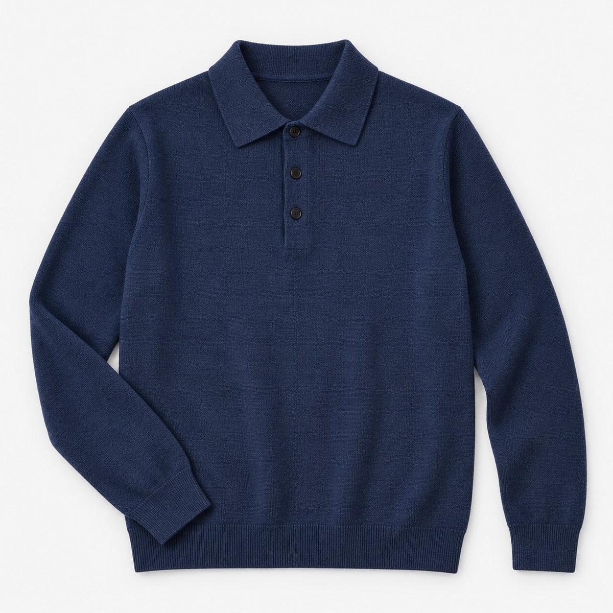 Fine knit button collar wool blend sweater