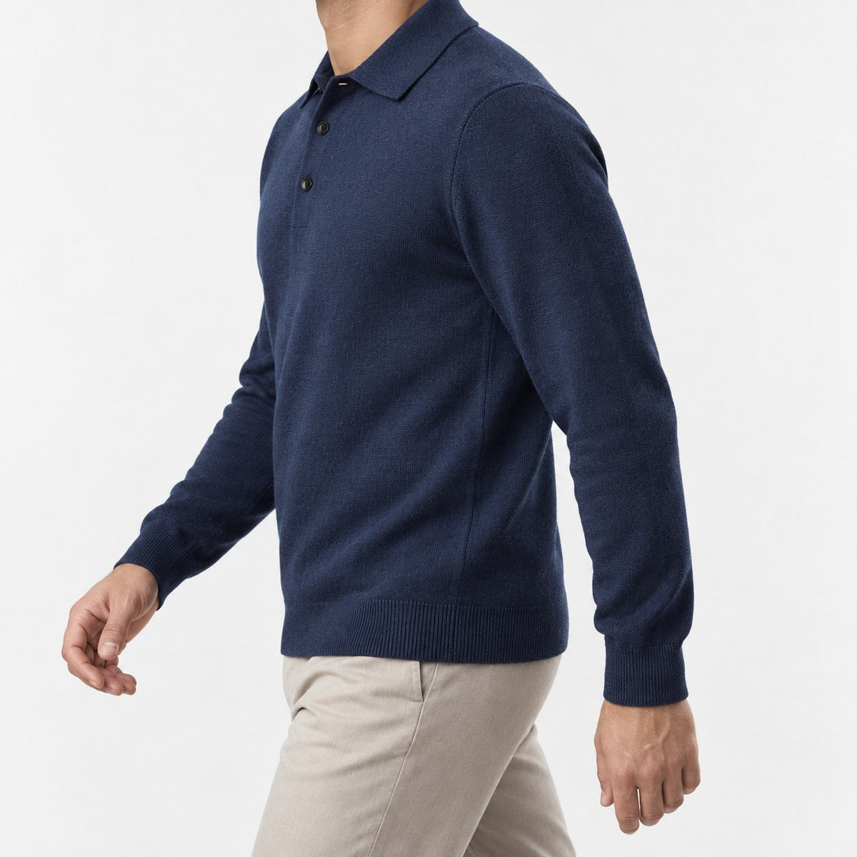 Fine knit button collar wool blend sweater