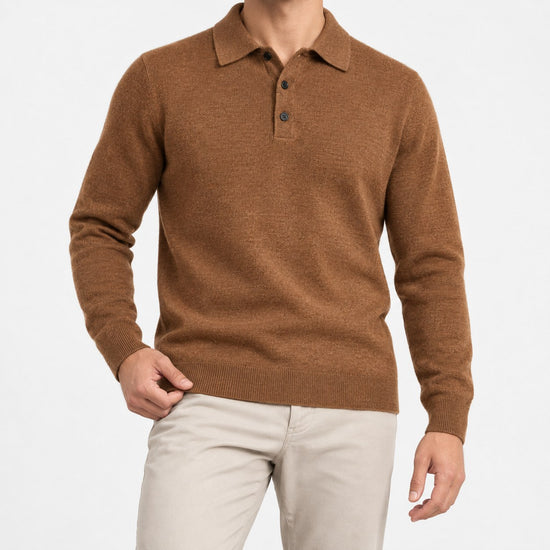 Fine knit button collar wool blend sweater