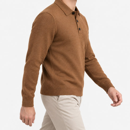 Fine knit button collar wool blend sweater