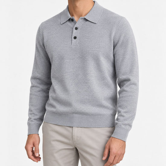 Fine knit button collar wool blend sweater