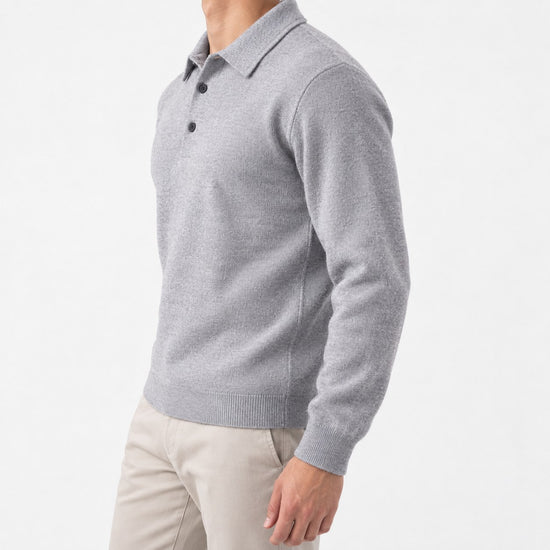 Fine knit button collar wool blend sweater