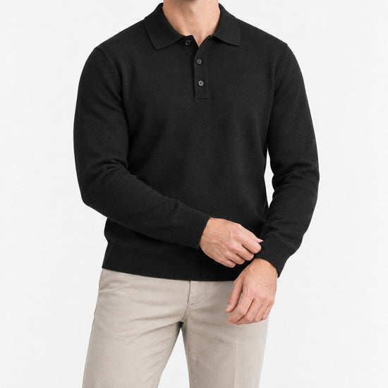 Fine knit button collar wool blend sweater