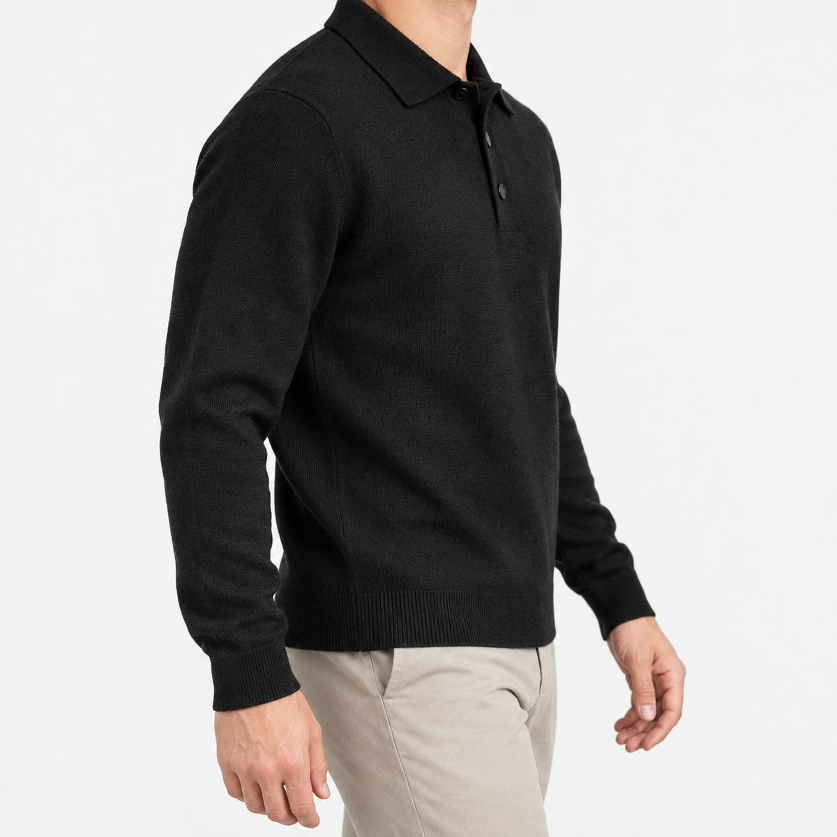 Fine knit button collar wool blend sweater