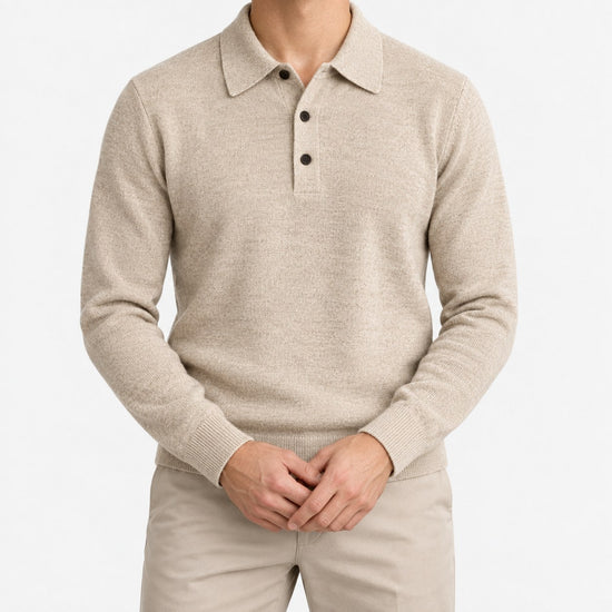 Fine knit button collar wool blend sweater