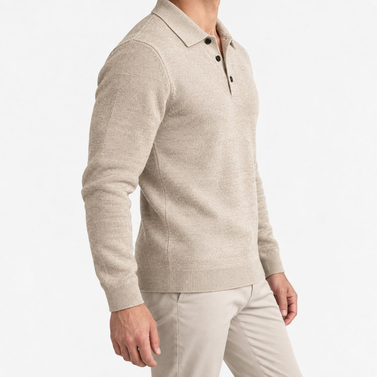Fine knit button collar wool blend sweater