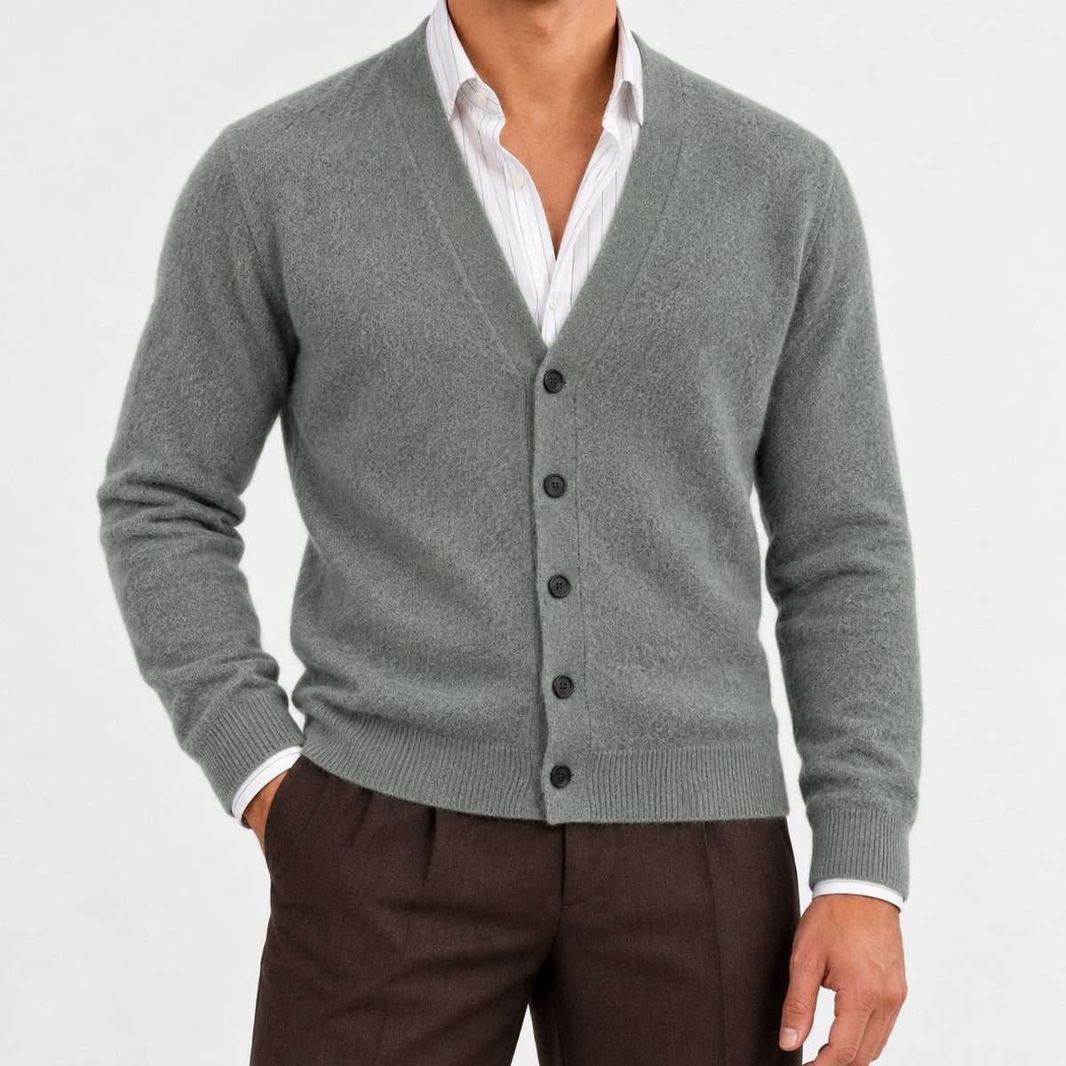 Fine knit cashmere v neck cardigan