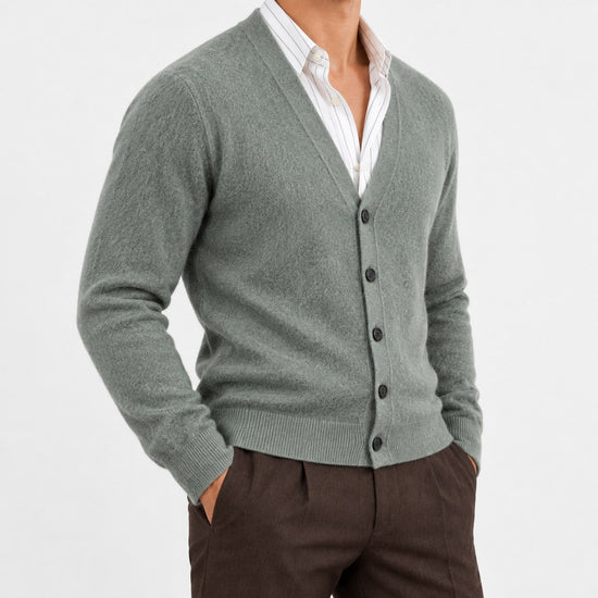 Fine knit cashmere v neck cardigan