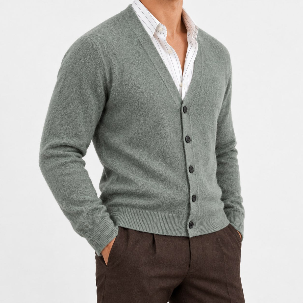 Fine knit cashmere v neck cardigan