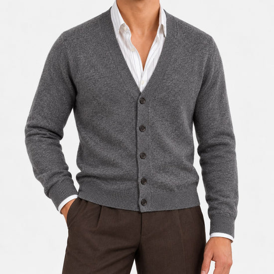 Fine knit cashmere v neck cardigan
