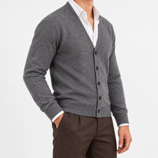 Fine knit cashmere v neck cardigan
