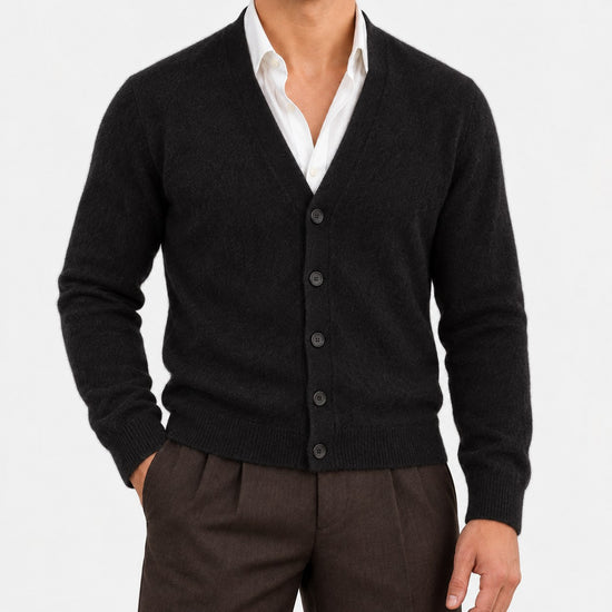 Fine knit cashmere v neck cardigan