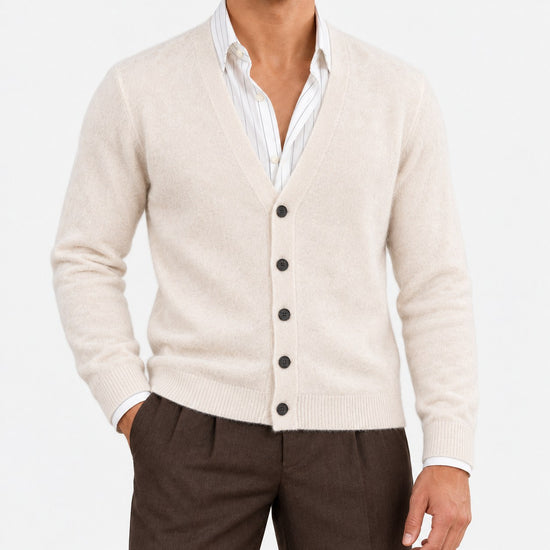 Fine knit cashmere v neck cardigan