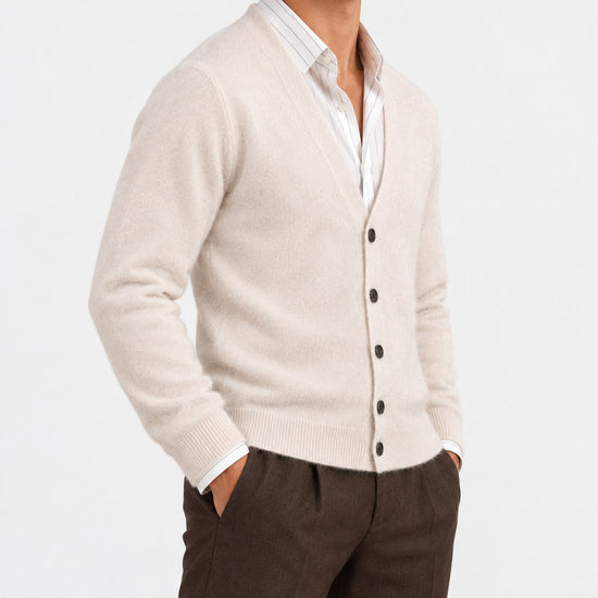 Fine knit cashmere v neck cardigan