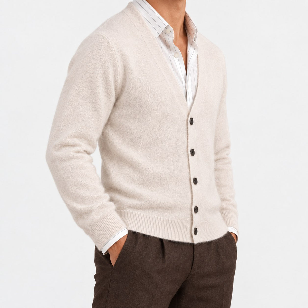 Fine knit cashmere v neck cardigan