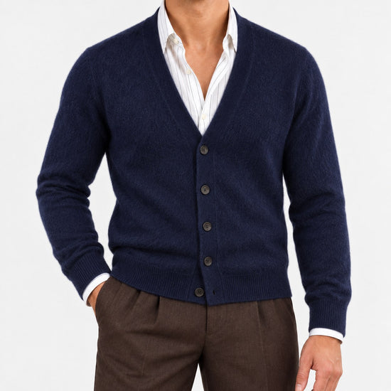 Fine knit cashmere v neck cardigan