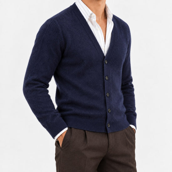 Fine knit cashmere v neck cardigan