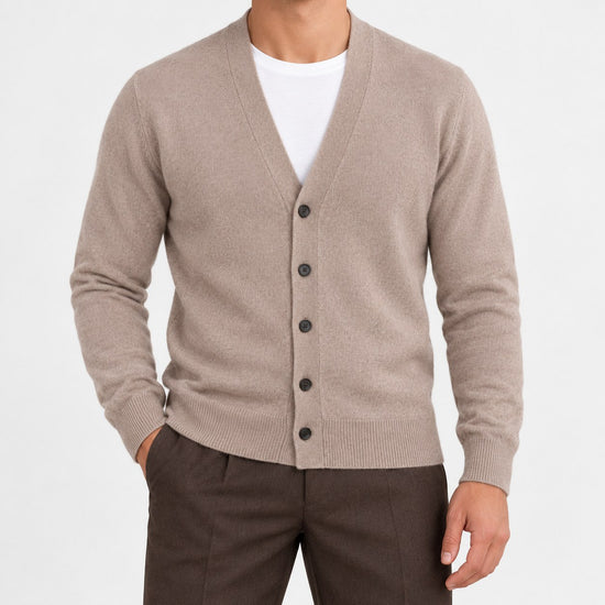 Fine knit cashmere v neck cardigan