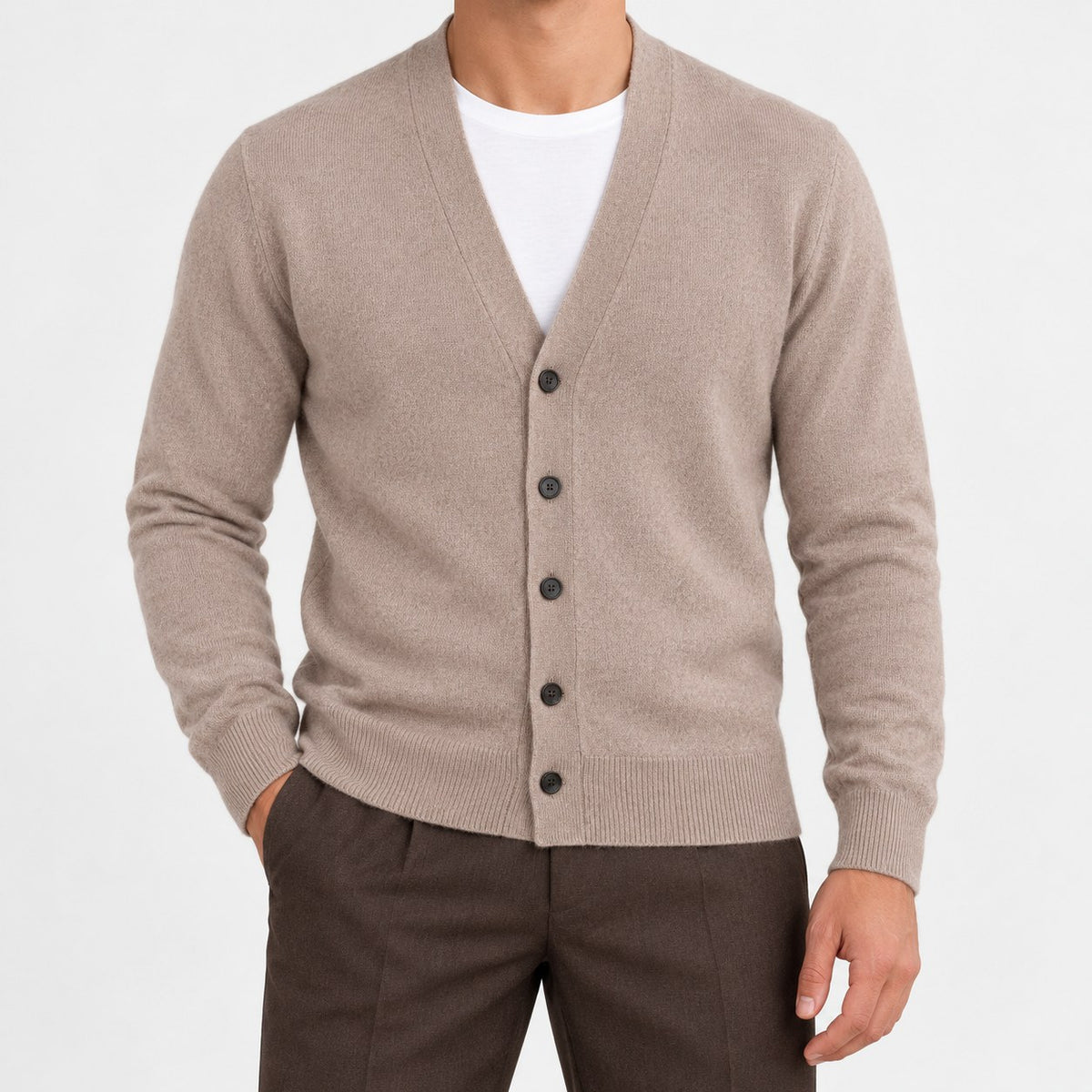 Fine knit cashmere v neck cardigan