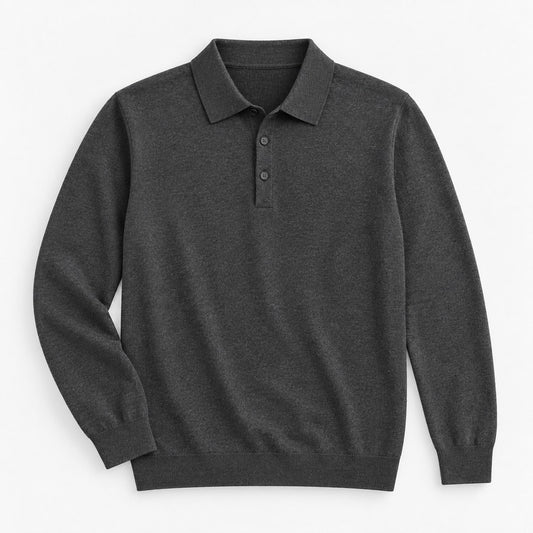 Fine knit long sleeve wool blend polo