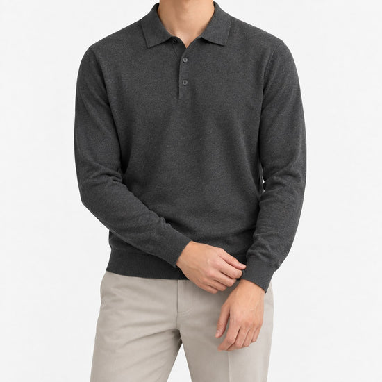 Fine knit long sleeve wool blend polo