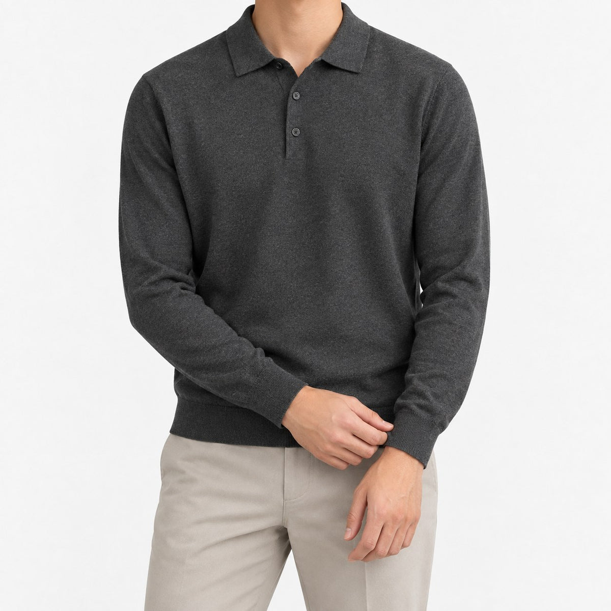 Fine knit long sleeve wool blend polo