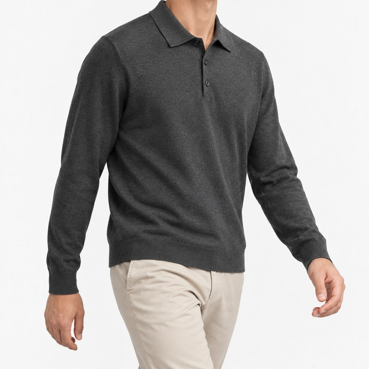 Fine knit long sleeve wool blend polo