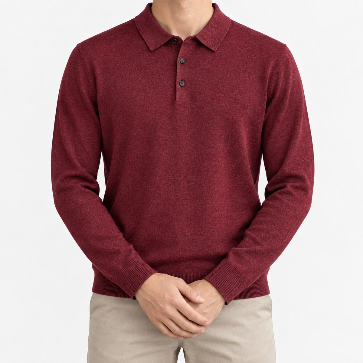 Fine knit long sleeve wool blend polo