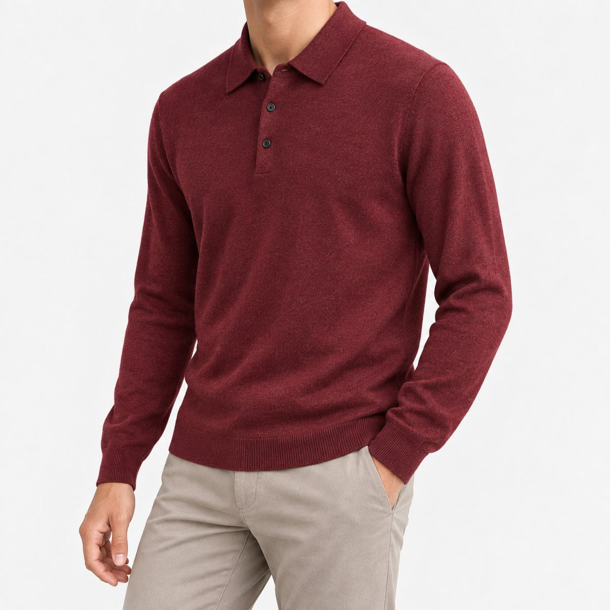 Fine knit long sleeve wool blend polo
