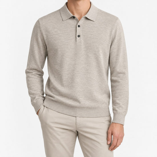 Fine knit long sleeve wool blend polo