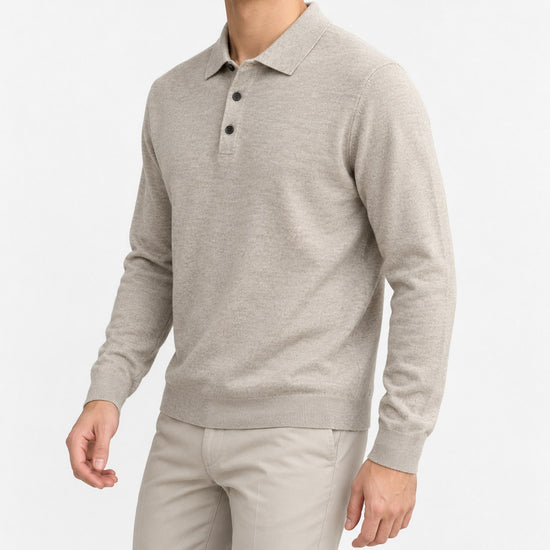 Fine knit long sleeve wool blend polo