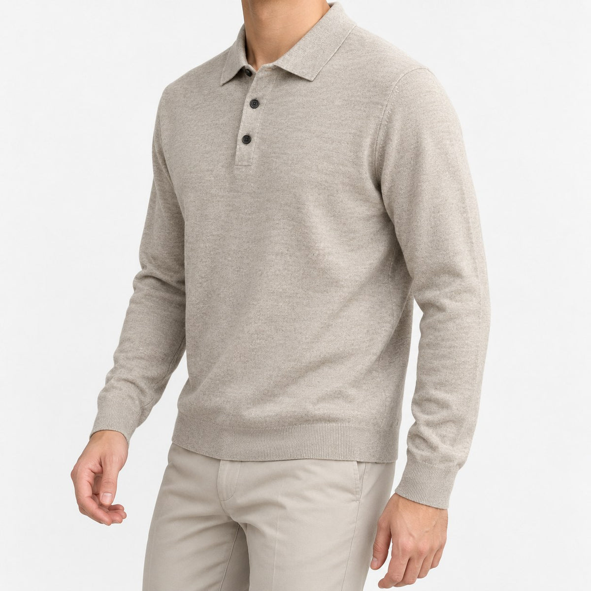 Fine knit long sleeve wool blend polo