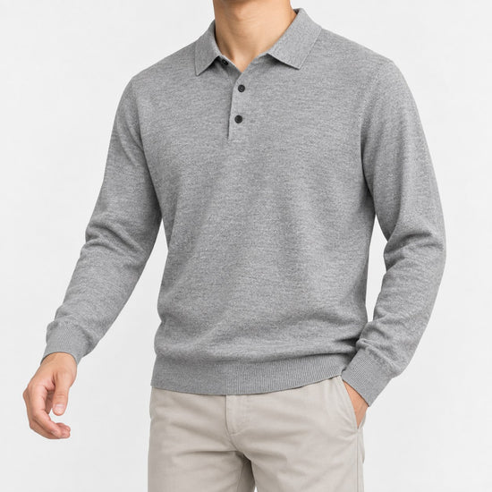 Fine knit long sleeve wool blend polo