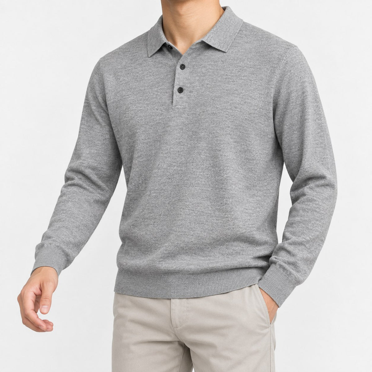 Fine knit long sleeve wool blend polo