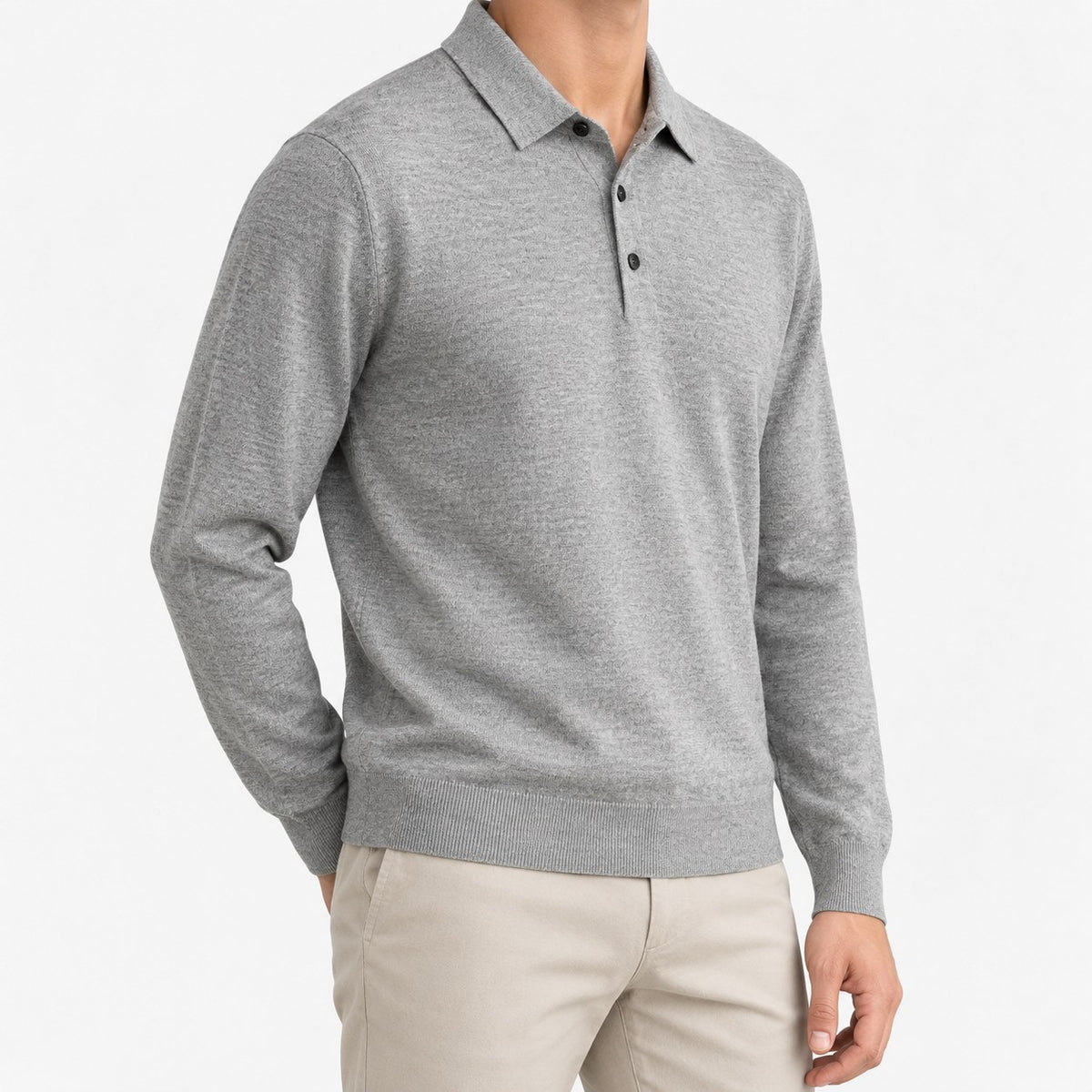 Fine knit long sleeve wool blend polo