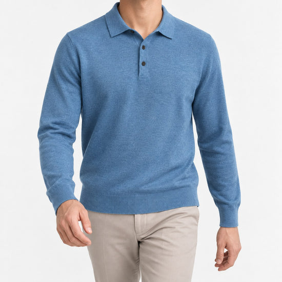 Fine knit long sleeve wool blend polo