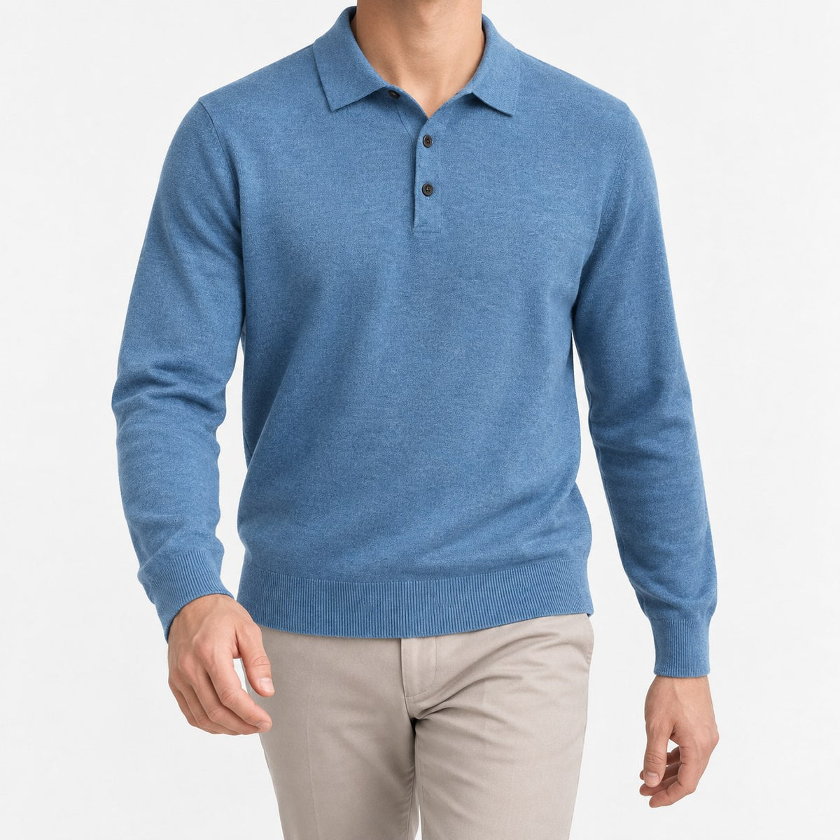 Fine knit long sleeve wool blend polo