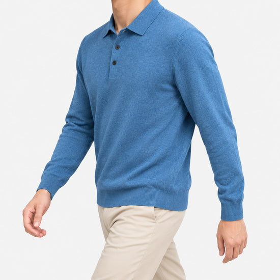 Fine knit long sleeve wool blend polo