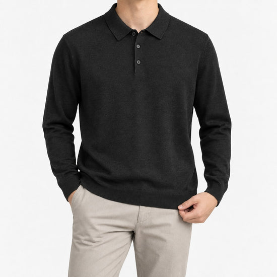 Fine knit long sleeve wool blend polo